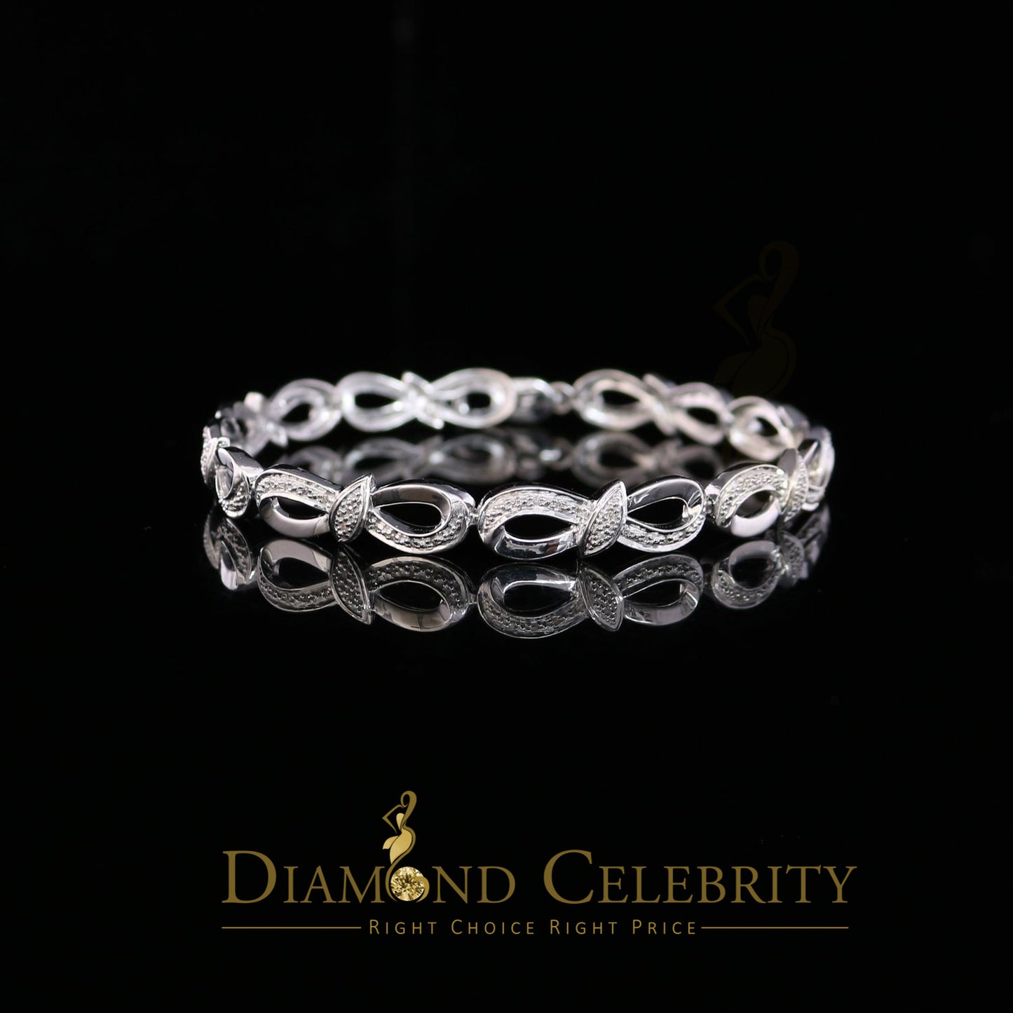 Diamondcelebritees 925 Sterling Silver Infinity Style 0.15CT Real Diamond Bracelet Size 7.5 Inch