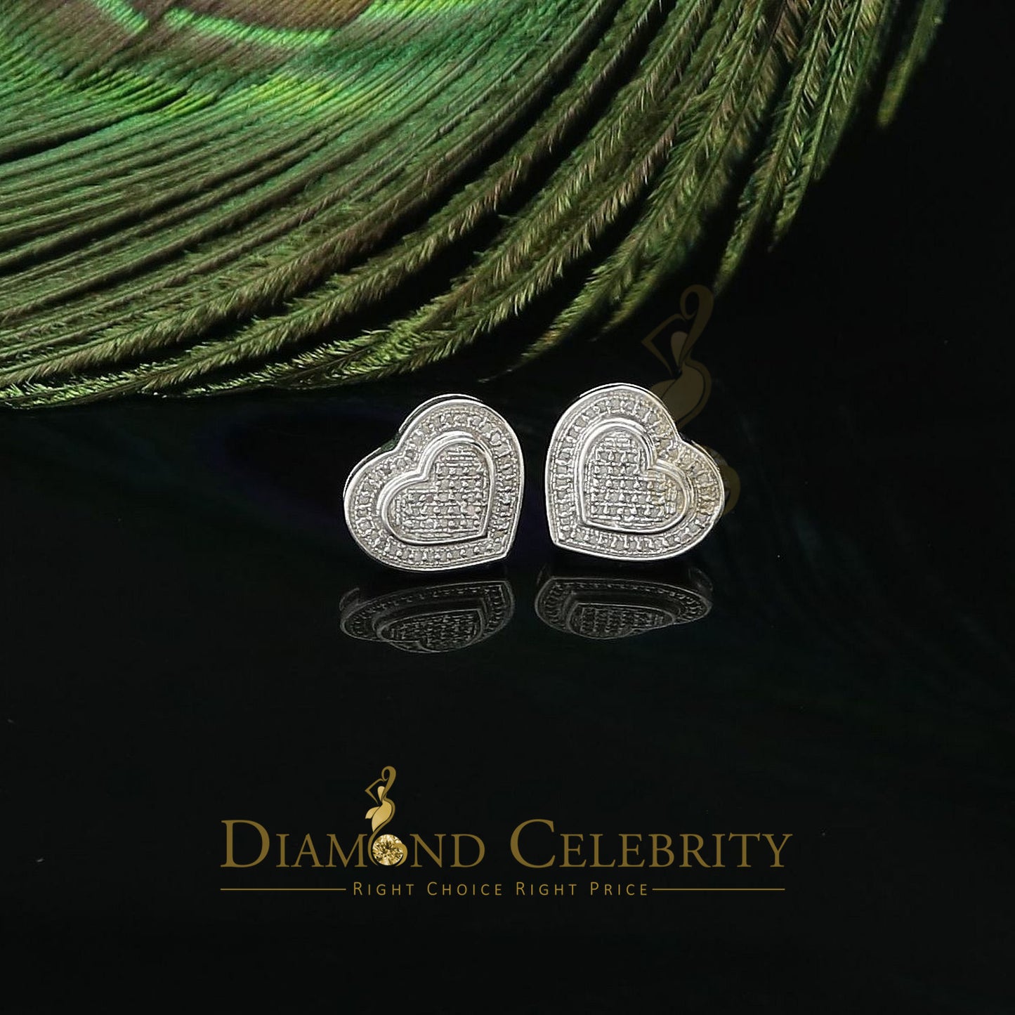 DiamondCelebritees Aretes Para Hombre Heart 925 White Silver 0.30ct Diamond Women's Style Earring