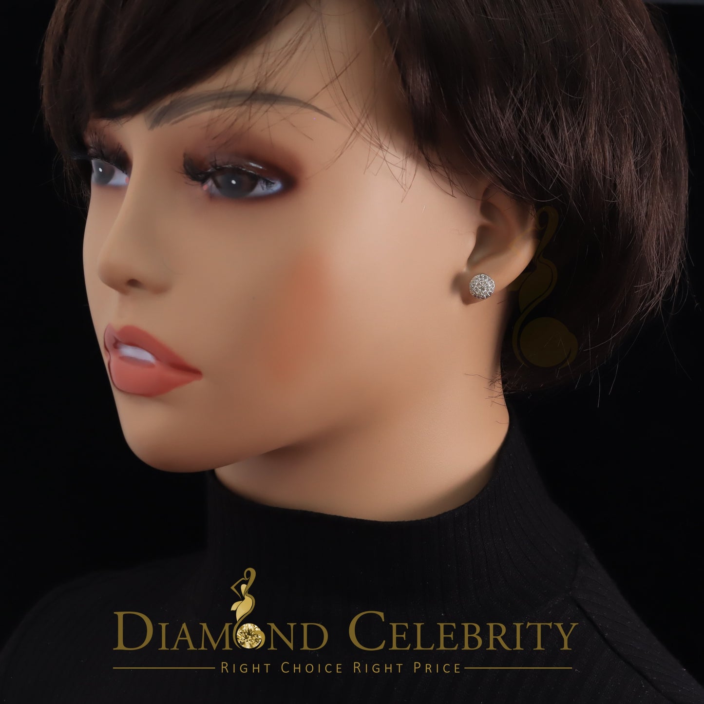 DiamondCelebritees 10K Real White Gold Real Diamond 0.55CT Men's/Women's Stud Round Earring