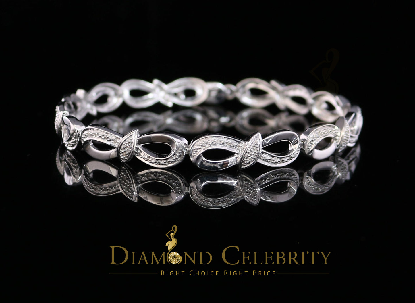 Diamondcelebritees 925 Sterling Silver Infinity Style 0.15CT Real Diamond Bracelet Size 7.5 Inch