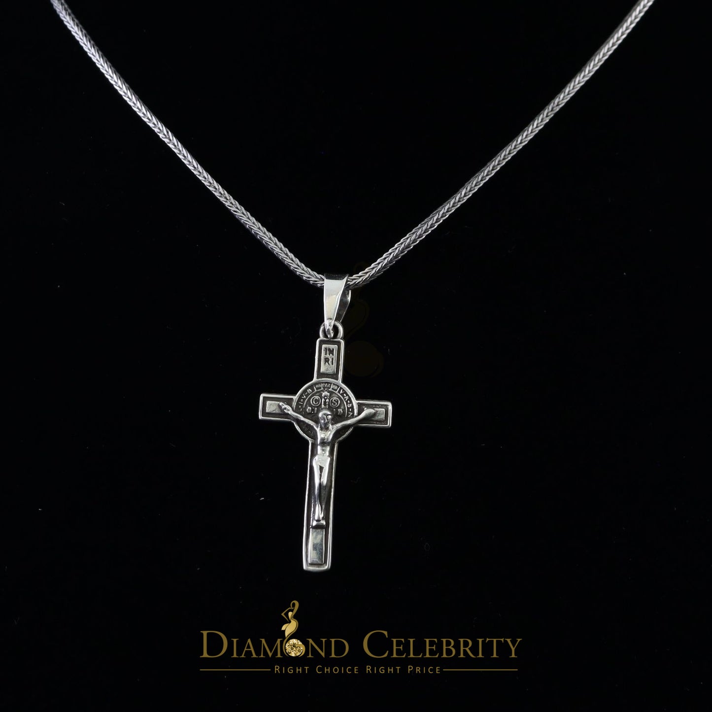 DiamondCelebritees 925 Sterling Silver Men's/Women's Jesus Cross Pendant White Religious