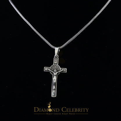 DiamondCelebritees 925 Sterling Silver Men's/Women's Jesus Cross Pendant White Religious