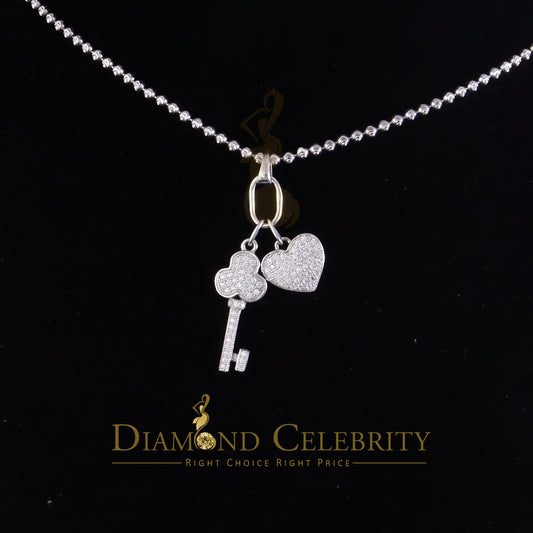 DiamondCelebritees Womens Heart Key White Sterling Silver Shape Pendant with 0.50ct Cubic Zirconia