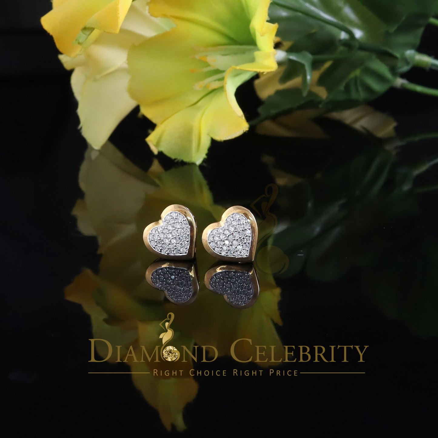 DiamondCelebritees  925 Sterling Yellow Silver 0.71ct Cubic Zirconia Heart Women's Stud Earrings