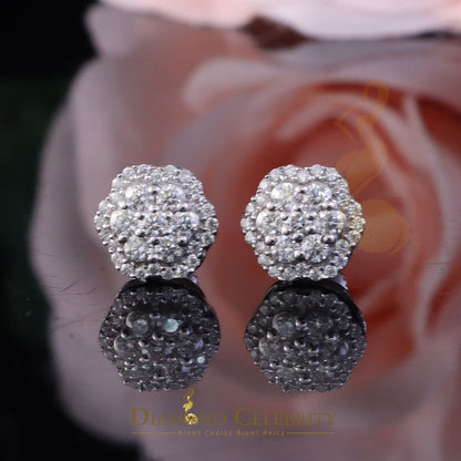 Diamondcelebritees Women's/Men's 925 Silver White 0.50ct VVS 'D' Moissanite Floral Stud Earrings