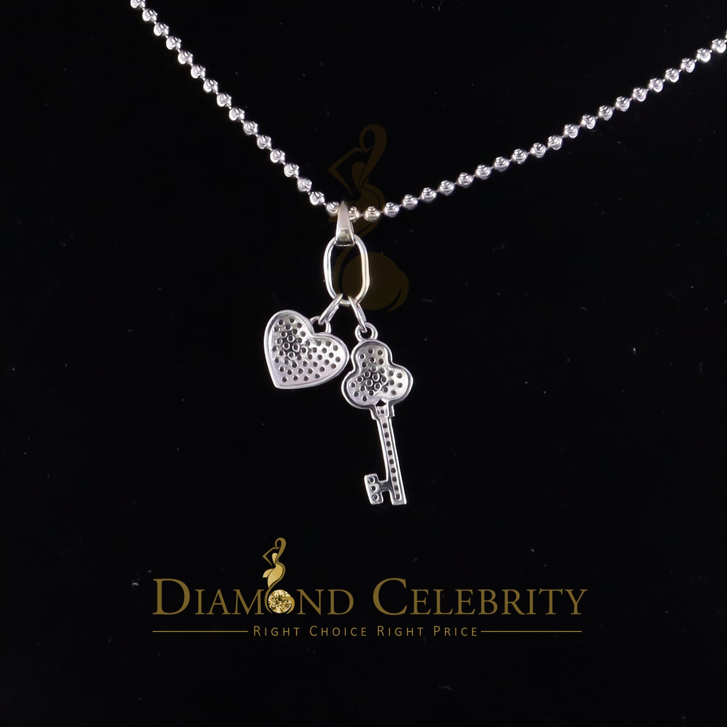 DiamondCelebritees Womens Heart Key White Sterling Silver Shape Pendant with 0.50ct Cubic Zirconia