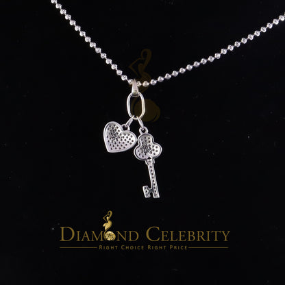 DiamondCelebritees Womens Heart Key White Sterling Silver Shape Pendant with 0.50ct Cubic Zirconia