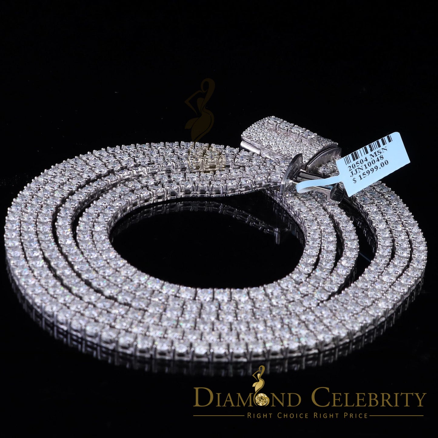DiamondCelebritees Tennis Necklace 925 Silver White 90ct Moissanite size 18/20/22 inch & Width 4mm