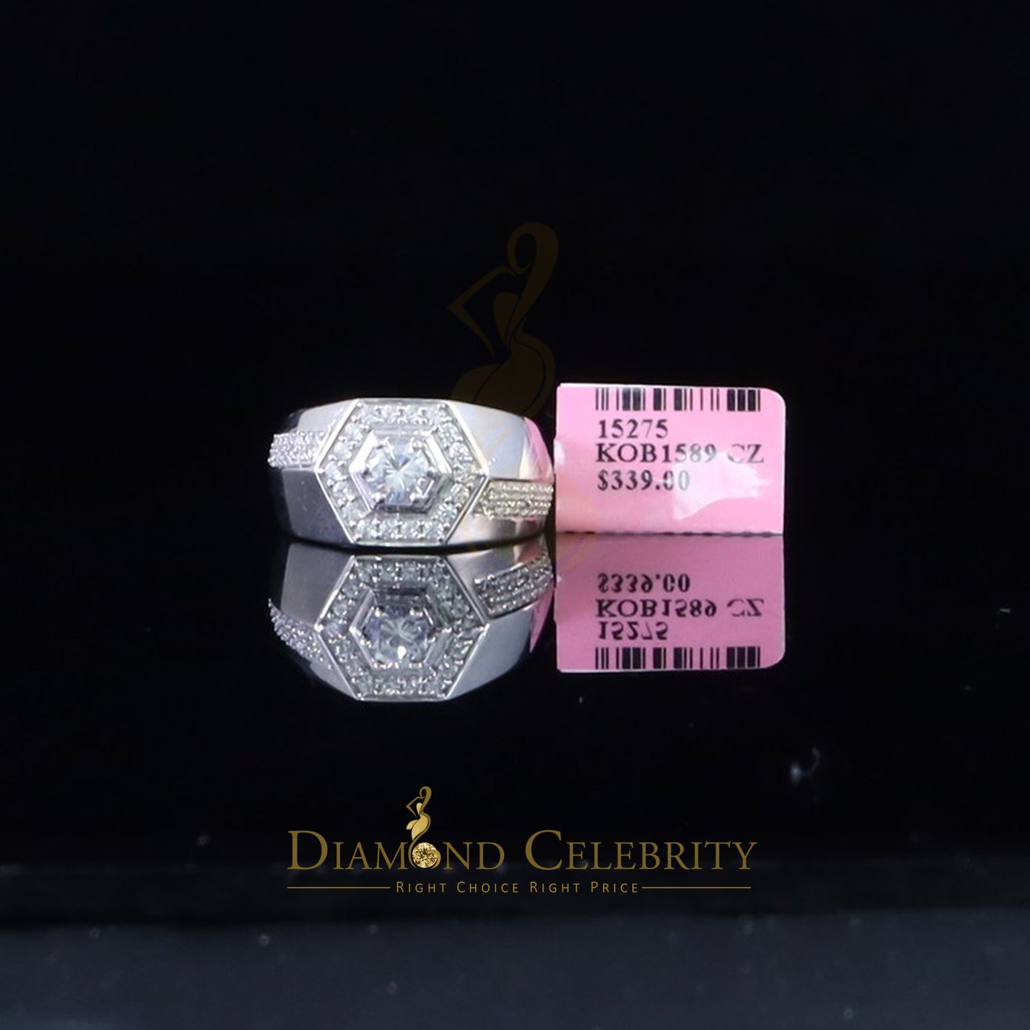 DiamondCelebritees 925 White Sterling Silver Cubic Zirconia 2.44ct Men Adjustable Ring Size 8 to 10