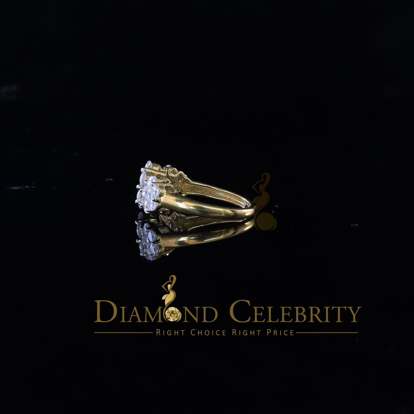 DiamondCelebritees 925Sterling Yellow Silver Floral-Shaped Cubic Zirconia 3.50ct Womens Ring SZ 7.5