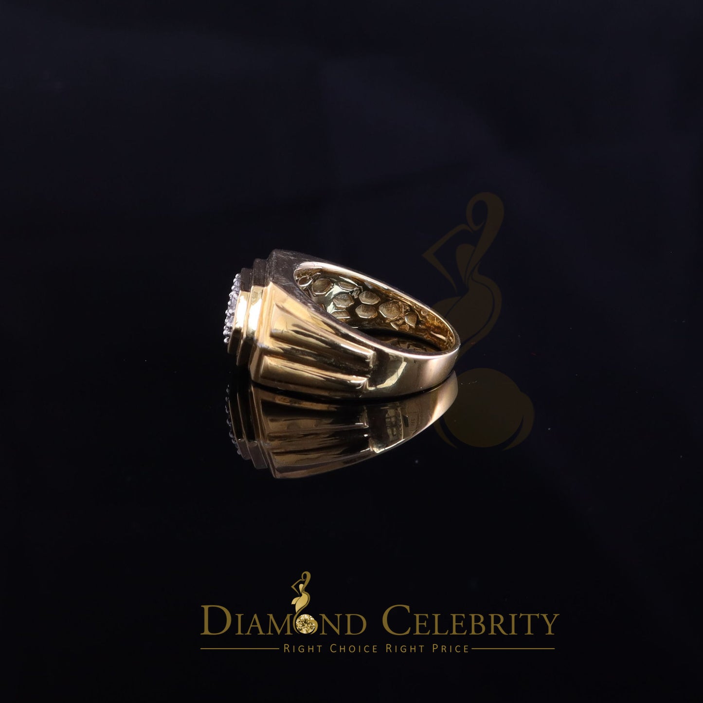 DiamondCelebritees 925 Sterling Yellow Silver 0.39ct Cubic Zirconia Hexagon Men Ring Size 9