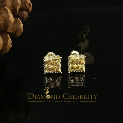 DiamondCelebritees 0.15ct Yellow Diamond 925 Sterling Silver Stud Women's/ Men's Square Earrings