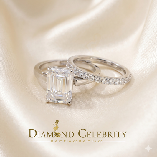 DiamondCelebritees White 5.00ct Moissanite Sterling Silver Mens/Women Bridal Rings Rectangle Size 8