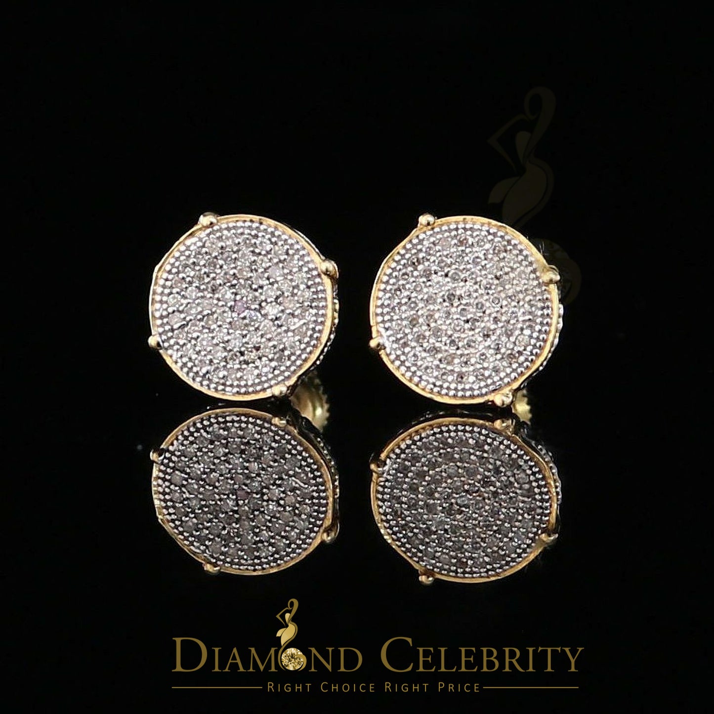 DiamondCelebritees 925 Sterling Silver 0.30ct Real Diamond For Women's/ Men's Yellow Round Earrings