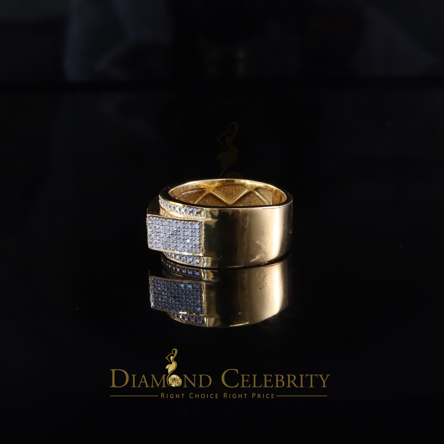 DiamondCelebritees Trendy Micro 0.33ct Real Diamond Men's 925 Silver Yellow Band Style Ring Sz 10