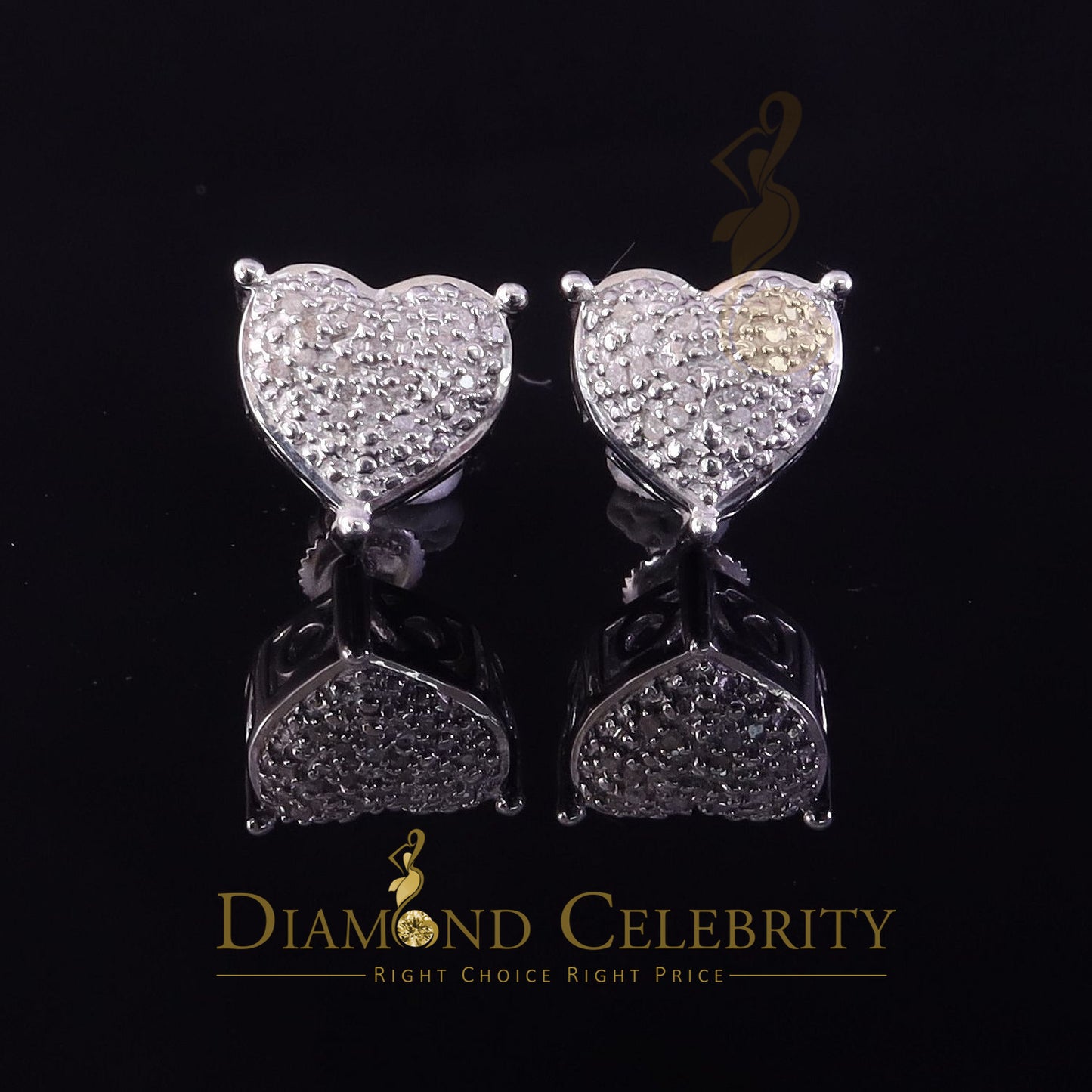 DiamondCelebritees 0.10ct Diamond 925 White Silver for Men's & Womens Stud Heart Cluster Earring
