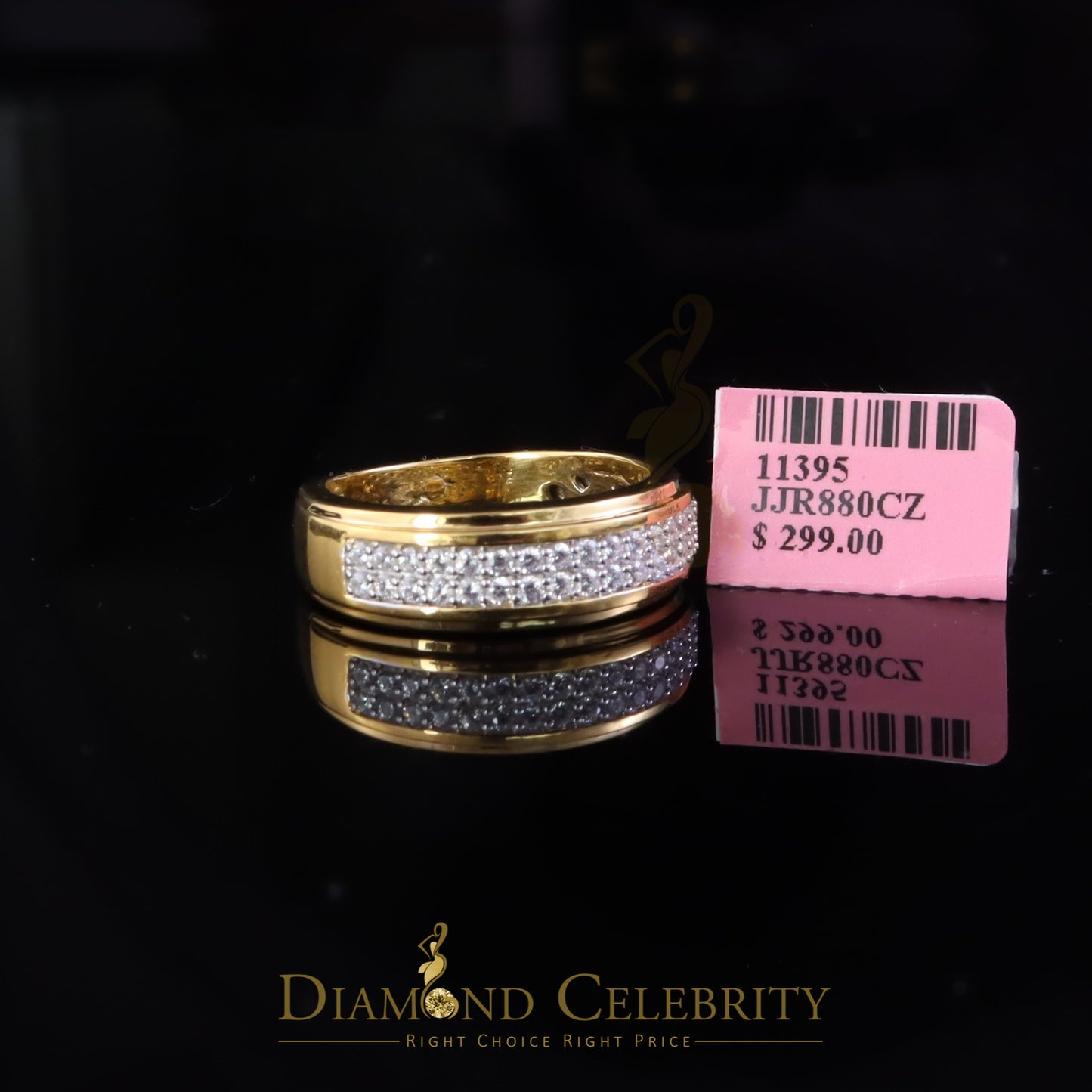DiamondCelebritees Men's 1.25ct Cubic Zirconia Yellow Silver Round Adjustable Ring From SZ 9 to 11
