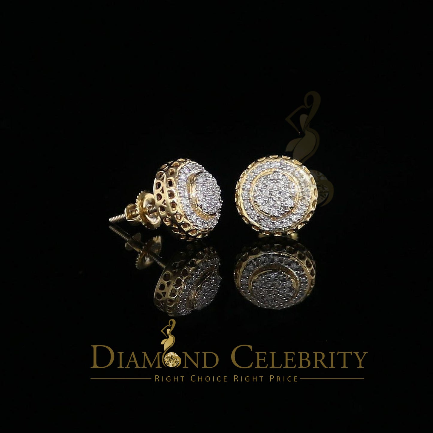 DiamondCelebritees 925 Sterling Silver 0.20ct Diamond For Women's/ Men's Yellow Stud Round Earrings