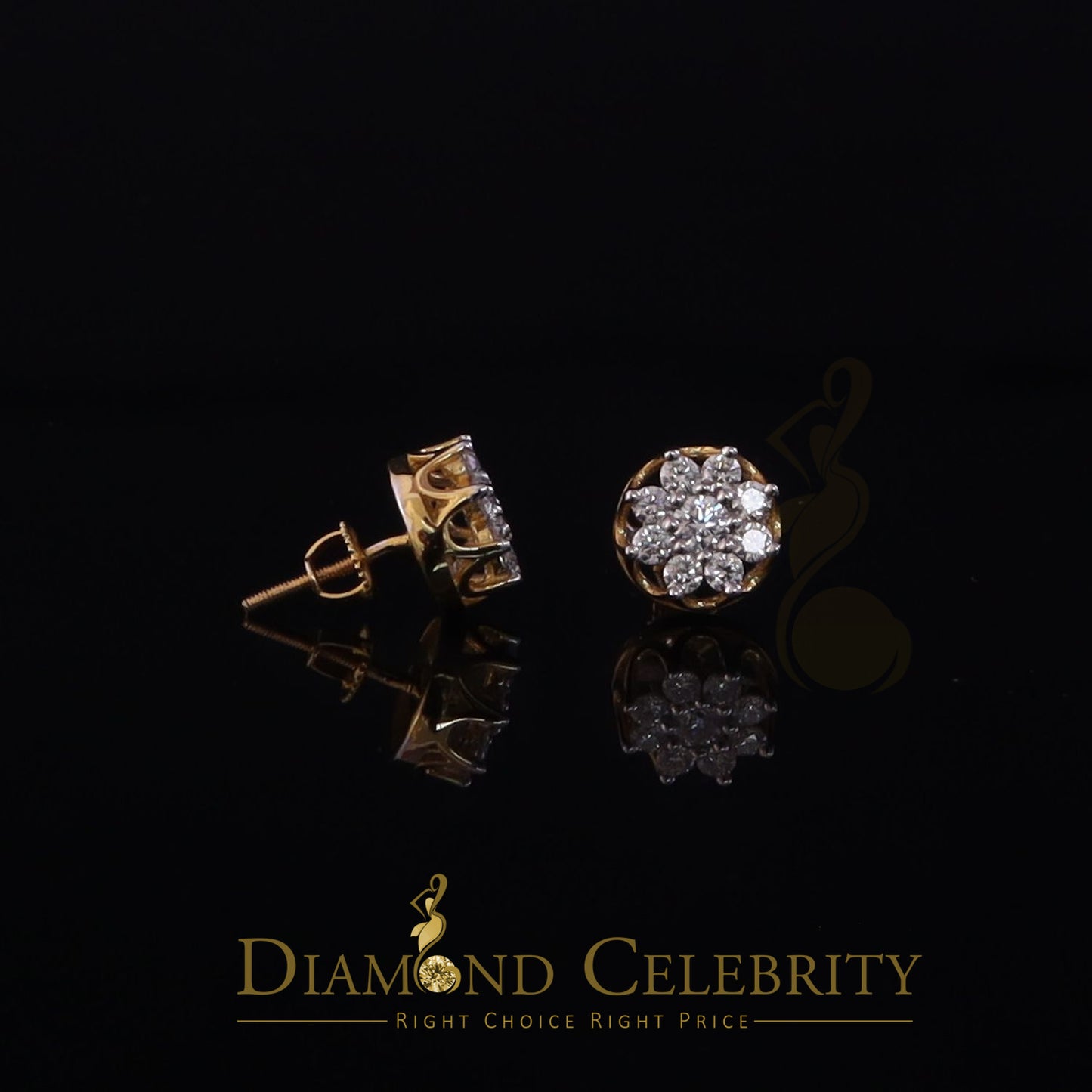 DiamondCelebritees FLORAL Earrings 10k Real Yellow Gold 1.00ct Vvs 'D' Color Genuine Moissanite