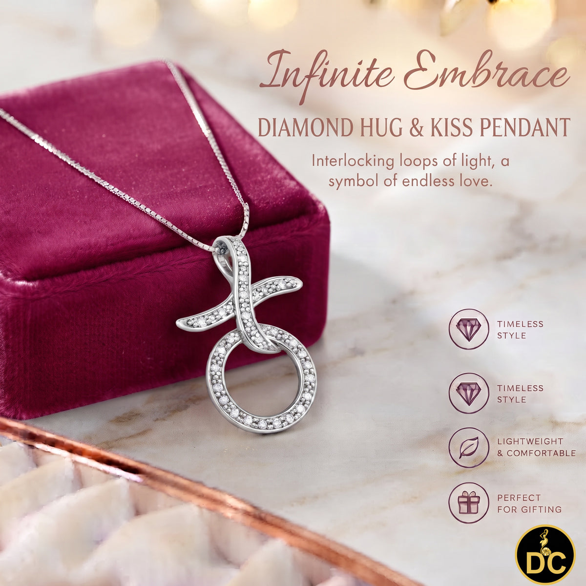 DiamondCelebritees 925 Sterling Silver White HUG & KISS Shape 1.00 inch 0.21ct CZ XO Pendant