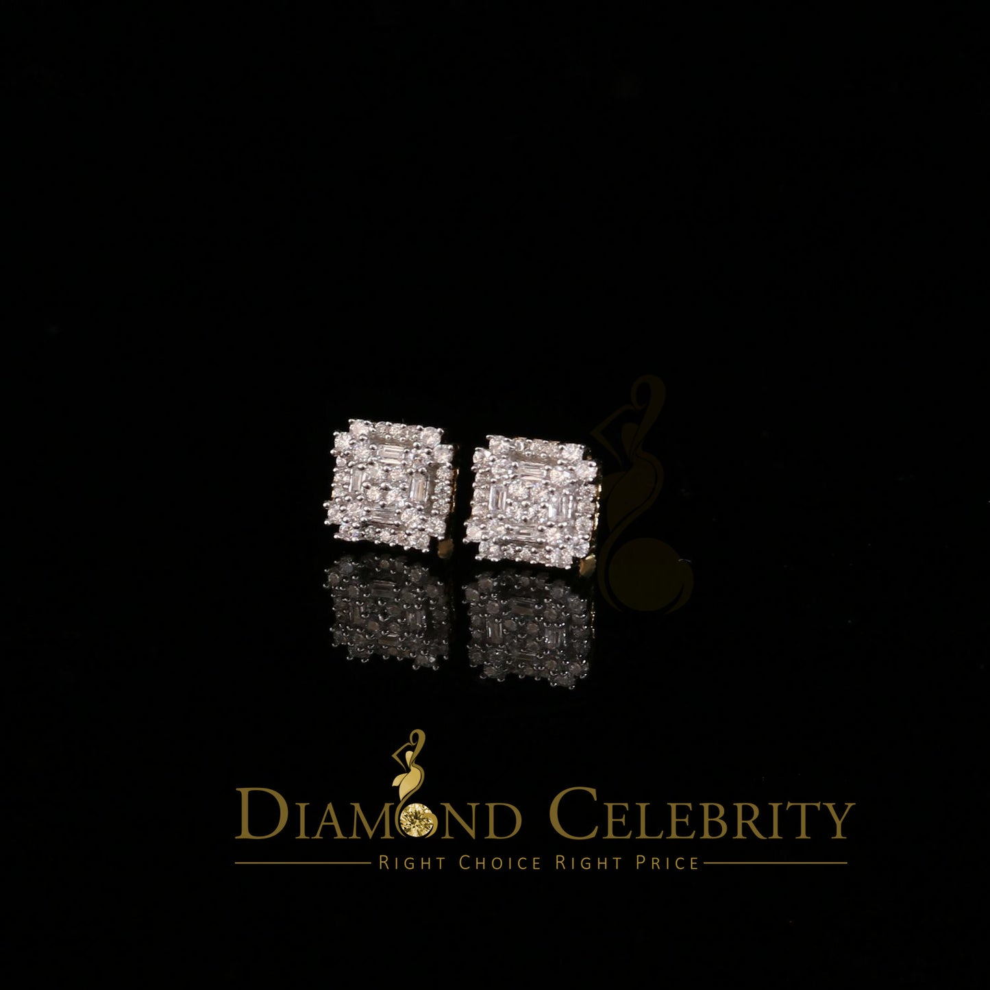 DiamondCelebritees  1.18ct Cubic Zirconia 925 Yellow Silver Women's & Men's Hip Hop Square Earrings