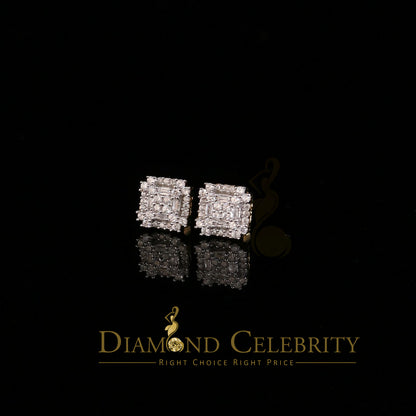 DiamondCelebritees  1.18ct Cubic Zirconia 925 Yellow Silver Women's & Men's Hip Hop Square Earrings