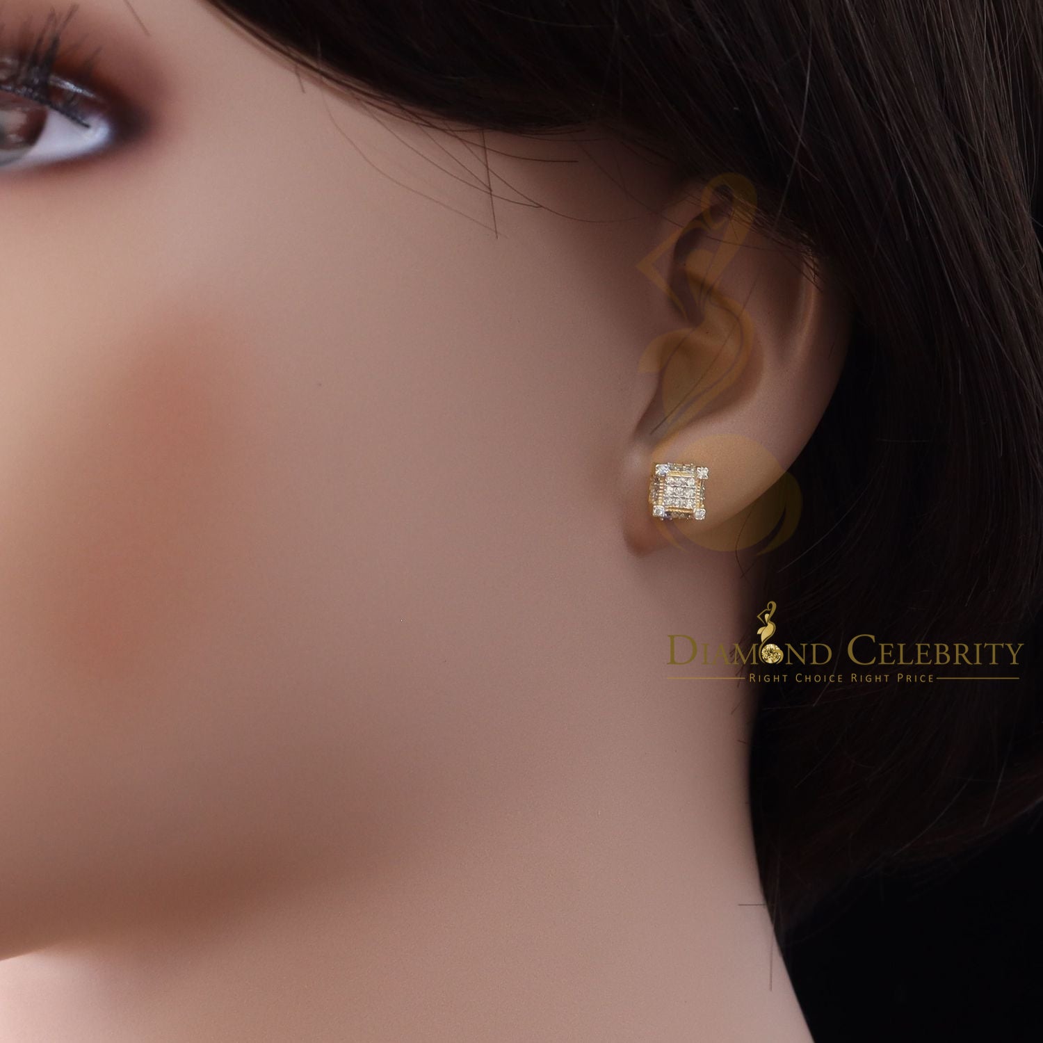 DiamondCelebritees  0.74ct Cubic Zirconia Elegant Yellow 925 Silver Square Men's & Women's Earrings