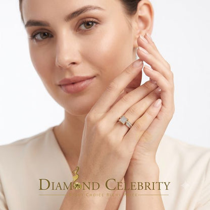 DiamondCelebritees 0.12CT Real Diamond 925 Sterling Yellow Silver Womens Square Fashion Ring Size 7