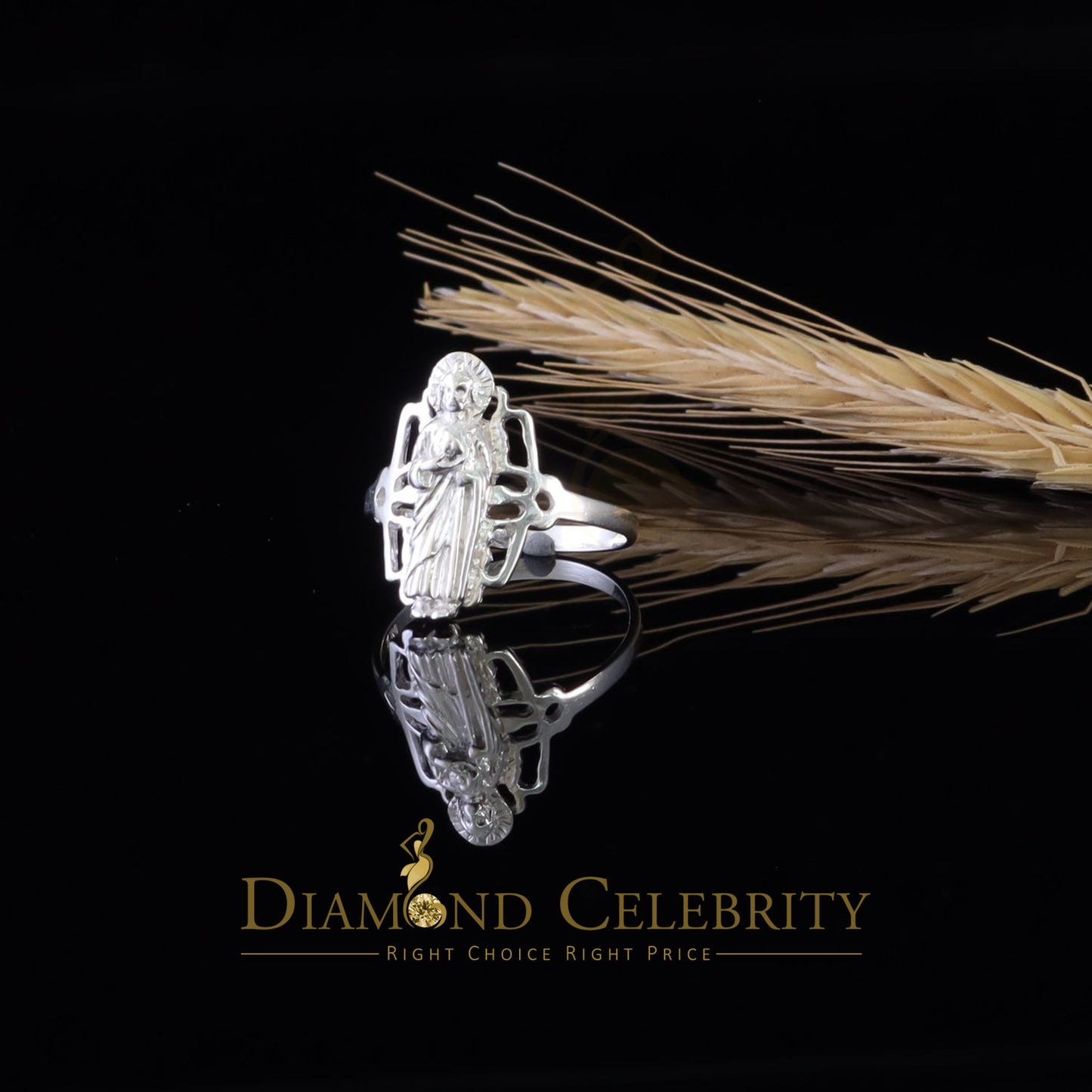 DiamondCelebritees Religious White 925 Sterling Silver St. Jude Women's Ring Size 9.5