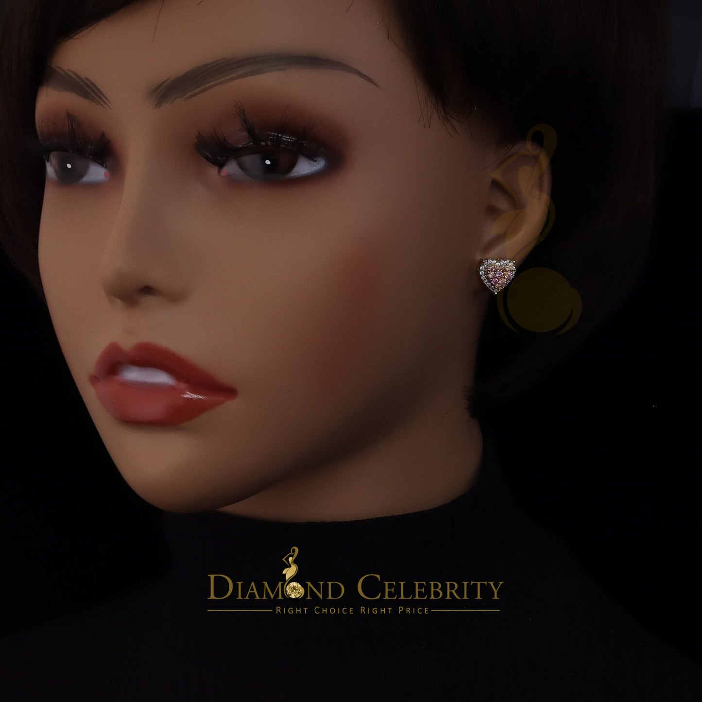 Diamondcelebritees Men's/Women's 925 Silver Yellow 1.00ct VVS 'D' Pink Moissanite 3D Heart Earrings