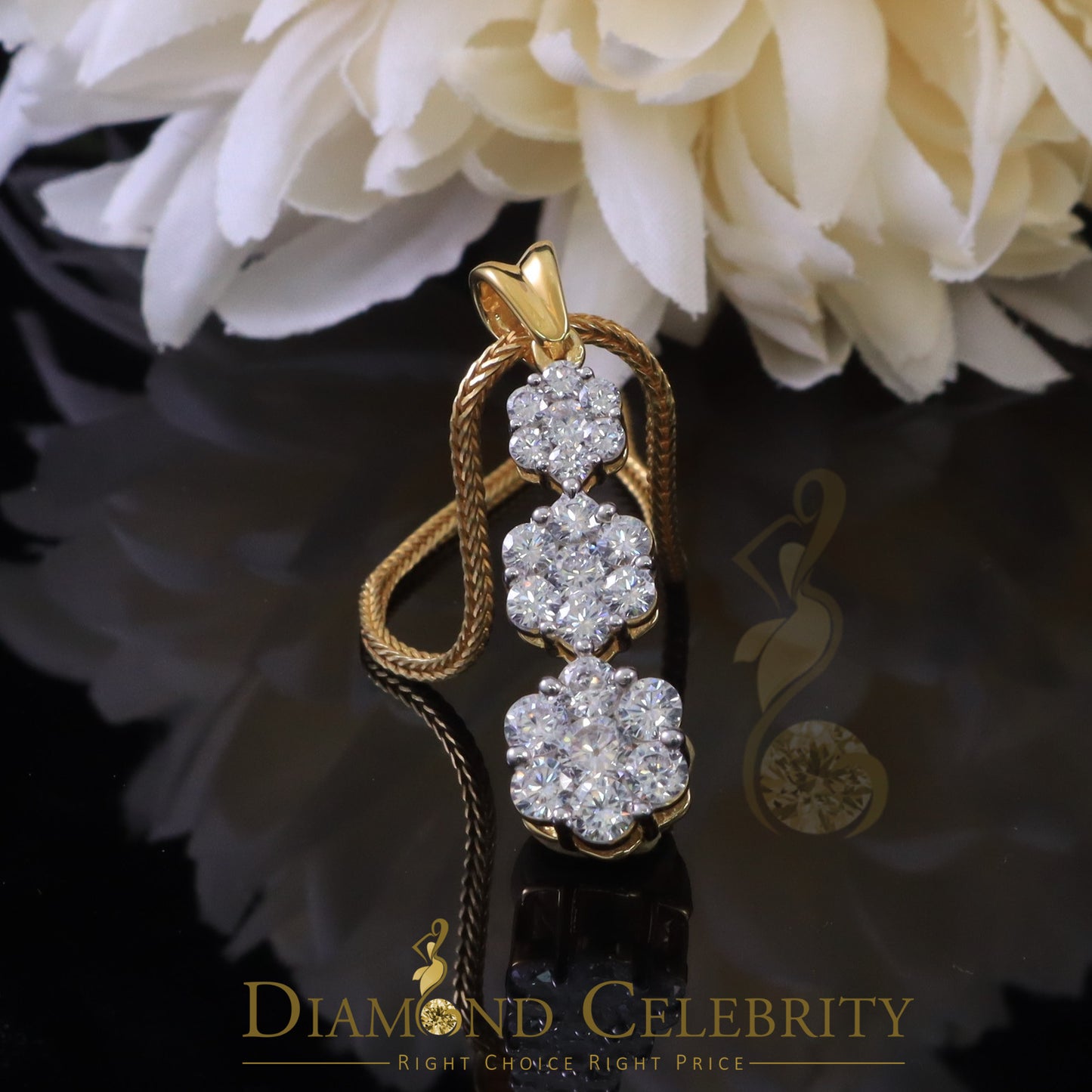 DiamondCelebritees Tripple Flower Shape Yellow 925 Sterling Silver Pendant 5.83ct Cubic Zirconia