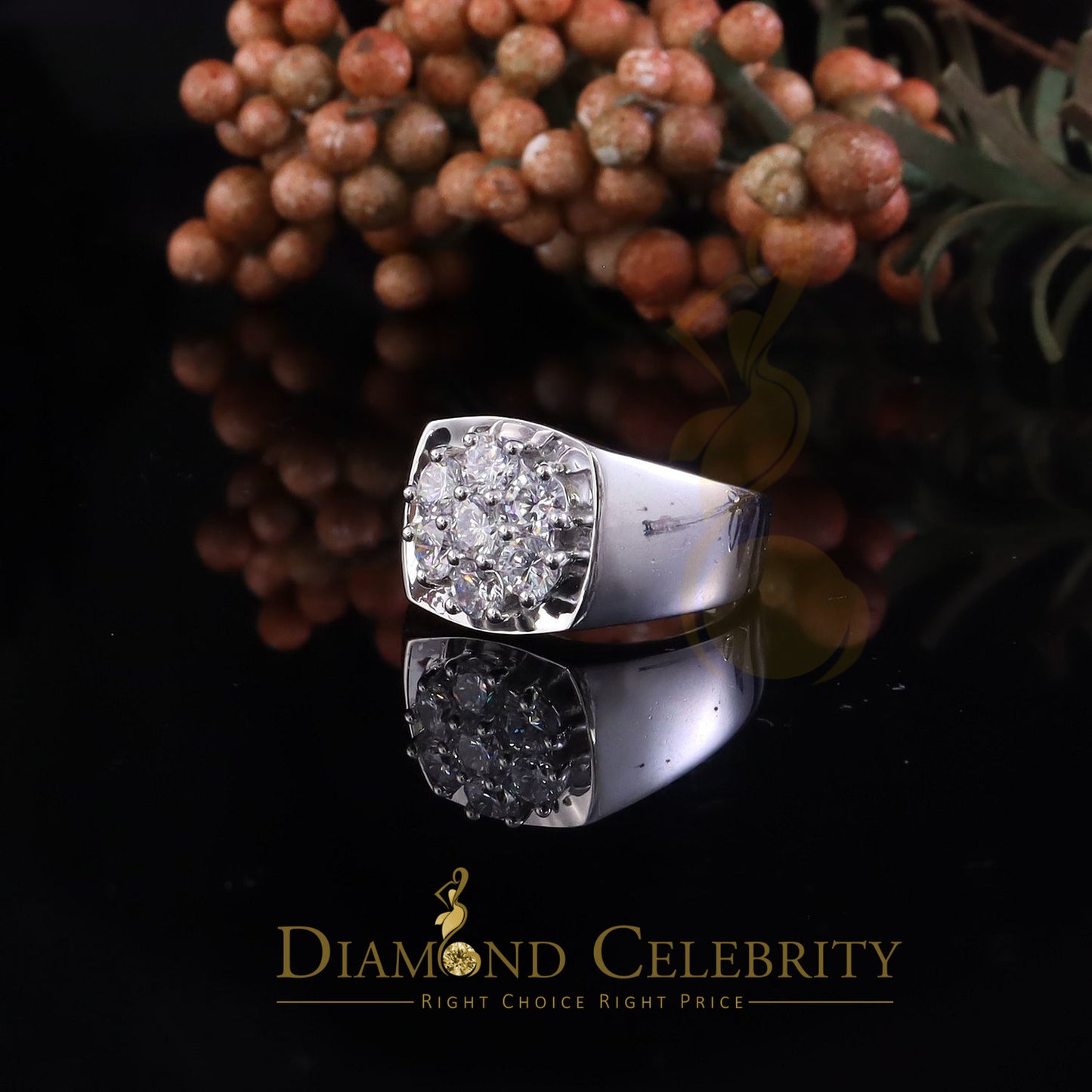 DiamondCelebritees Men's 925 Sterling White Silver Floral 2.30ct Cubic Zirconia Style Ring Size 9