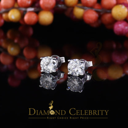 DiamondCelebritees 10K Real White Gold with 2.00ct Round VVS 'D' Color Moissanite Stud Earrings