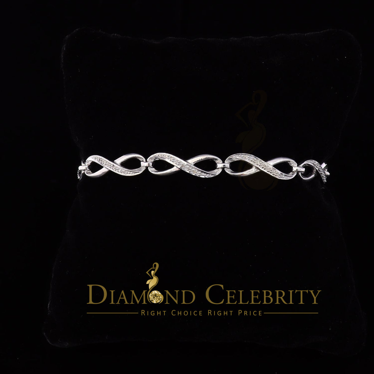 Diamondcelebritees 0.15CT Real Diamond 925 Sterling Silver White Fancy Infinite Bracelete SZ 7 Inch