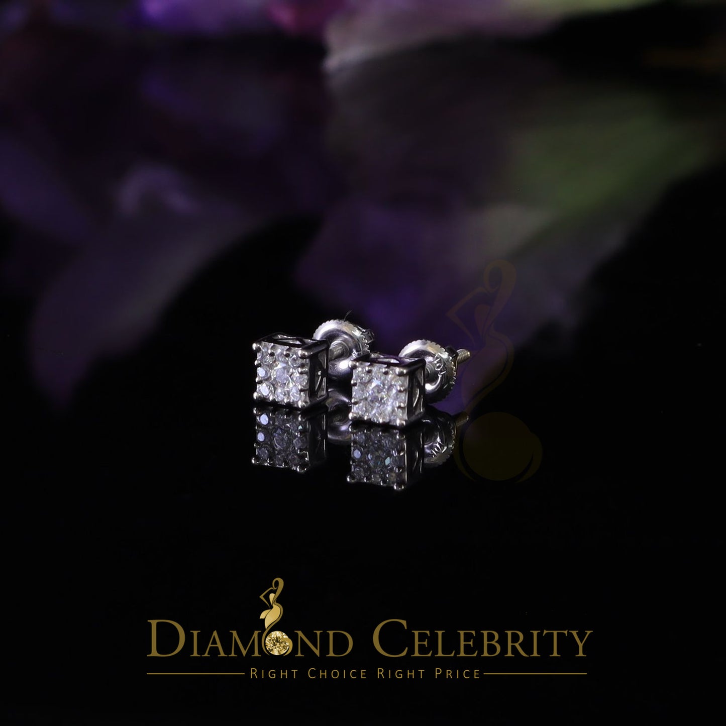 DiamondCelebritees 0.25ct VVS 'D' Color Real Moissanite Stud Square Earrings 10k Real White Gold