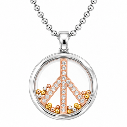DiamondCelebritees 925 White Sterling Silver Peace Sign Floating Glass 0.25ct Cubic Zircon Pendant