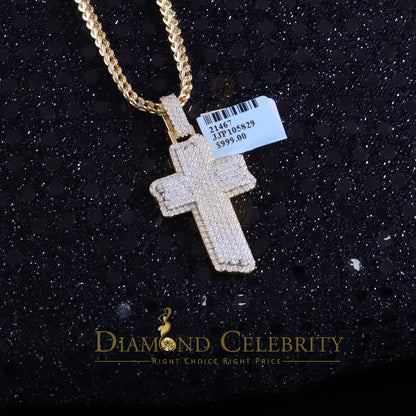 Diamondcelebritees Yellow Sterling Silver 3.0ct VVS D Moissanite Charm Cross Pendant Men's & Women