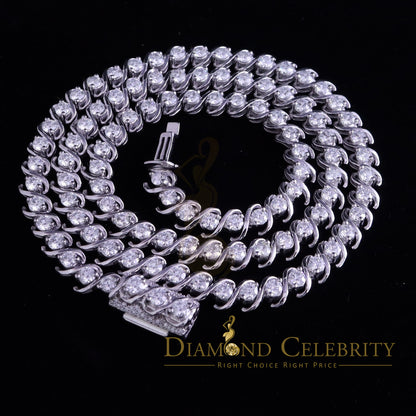 DiamondCelebritees 925 Silver White 20ct Moissanite Tennis Men's Necklace size 21.5 inch & Widt 6mm