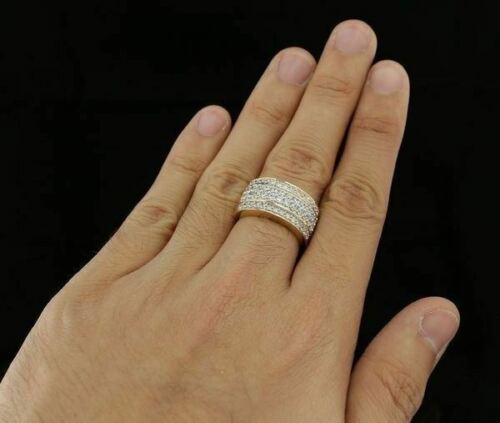 DiamondCelebritees 925 Sterling Yellow Silver 6.00ct Cubic Zirconia Round For Men's Ring Size 8
