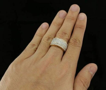 DiamondCelebritees 925 Sterling Yellow Silver 6.00ct Cubic Zirconia Round For Men's Ring Size 8