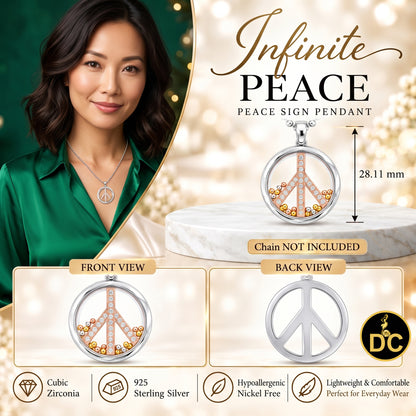 DiamondCelebritees 925 White Sterling Silver Peace Sign Floating Glass 0.25ct Cubic Zircon Pendant