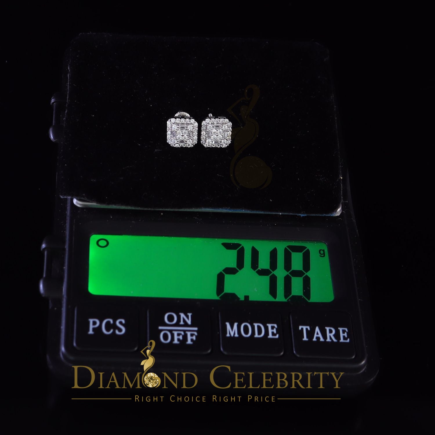 DiamondCelebritees  0.98ct Cubic Zirconia 925 White Silver Women's & Men's Hip Hop Square Earrings