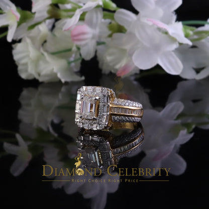 DiamondCelebritees 3.00ct VVS D Silver Yellow Emerald 925 Moissanite Square Baguette Ring SZ7 Women