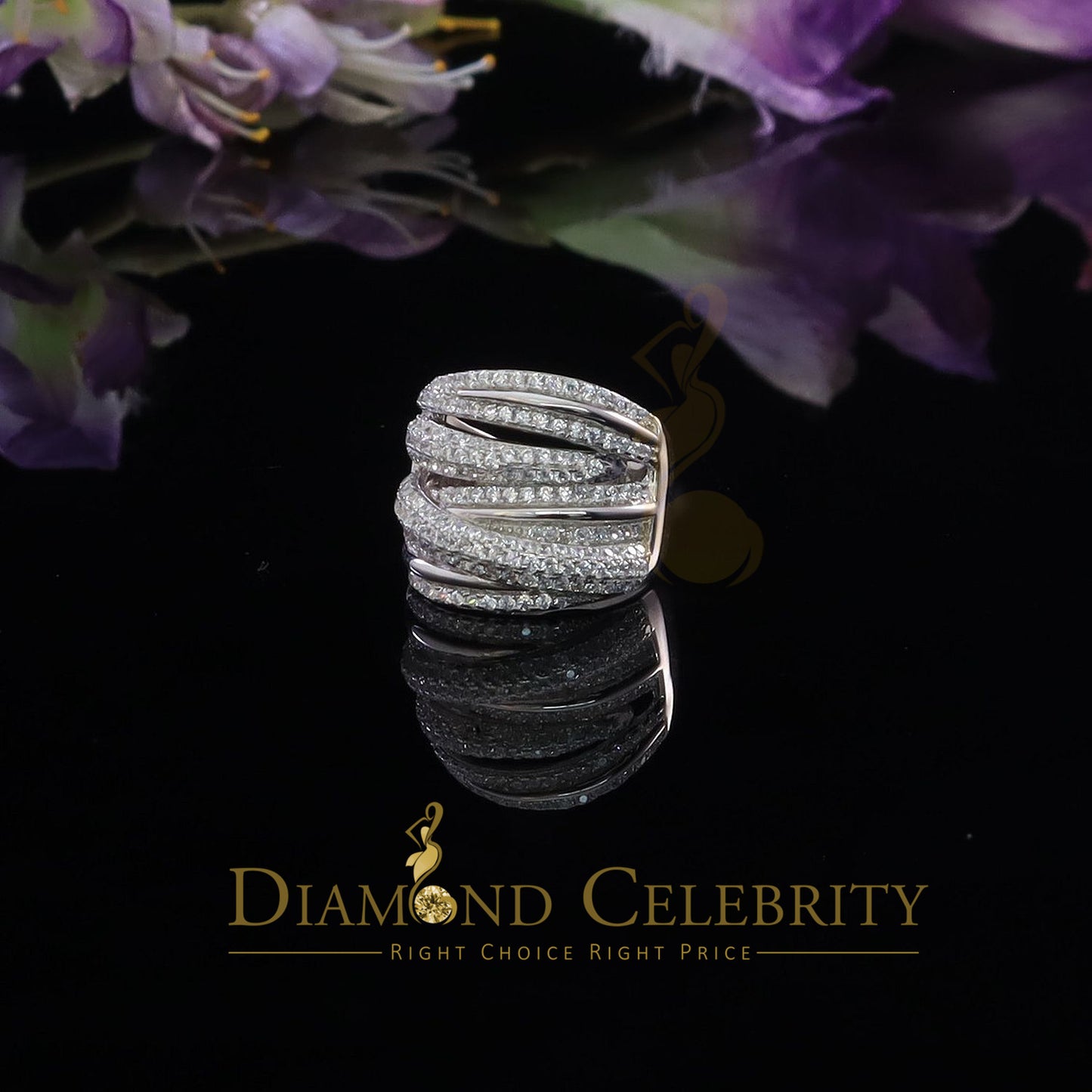 DiamondCelebritees 925 White Sterling Silver 2.50ct Multi -Rows Cubic Zirconia Women's Ring Size 7