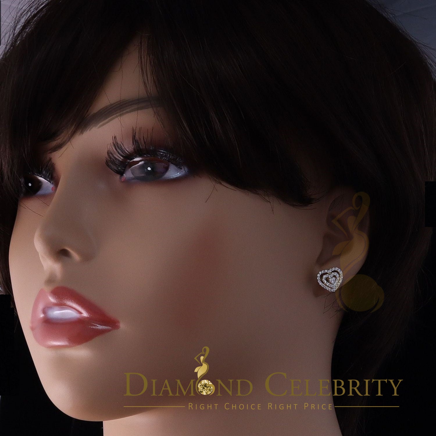 DiamondCelebritees  1.07ct Cubic Zirconia 925 Yellow Silver Women's & Men's Hip Hop Heart Earrings