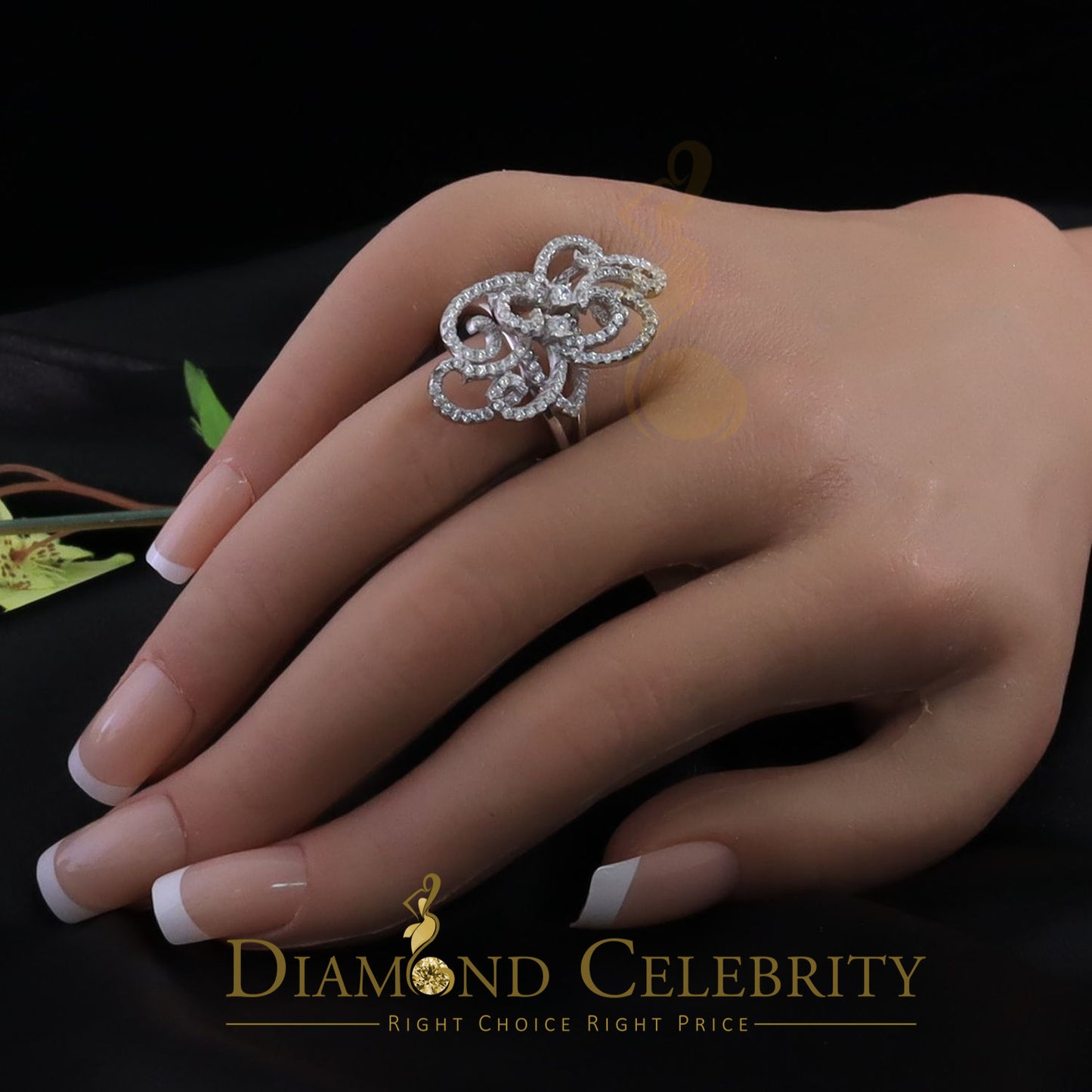 DiamondCelebritees 2.50 ct Cubic Zirconia 925 White Silver Cocktail Flower Womens Ring Size 8.5