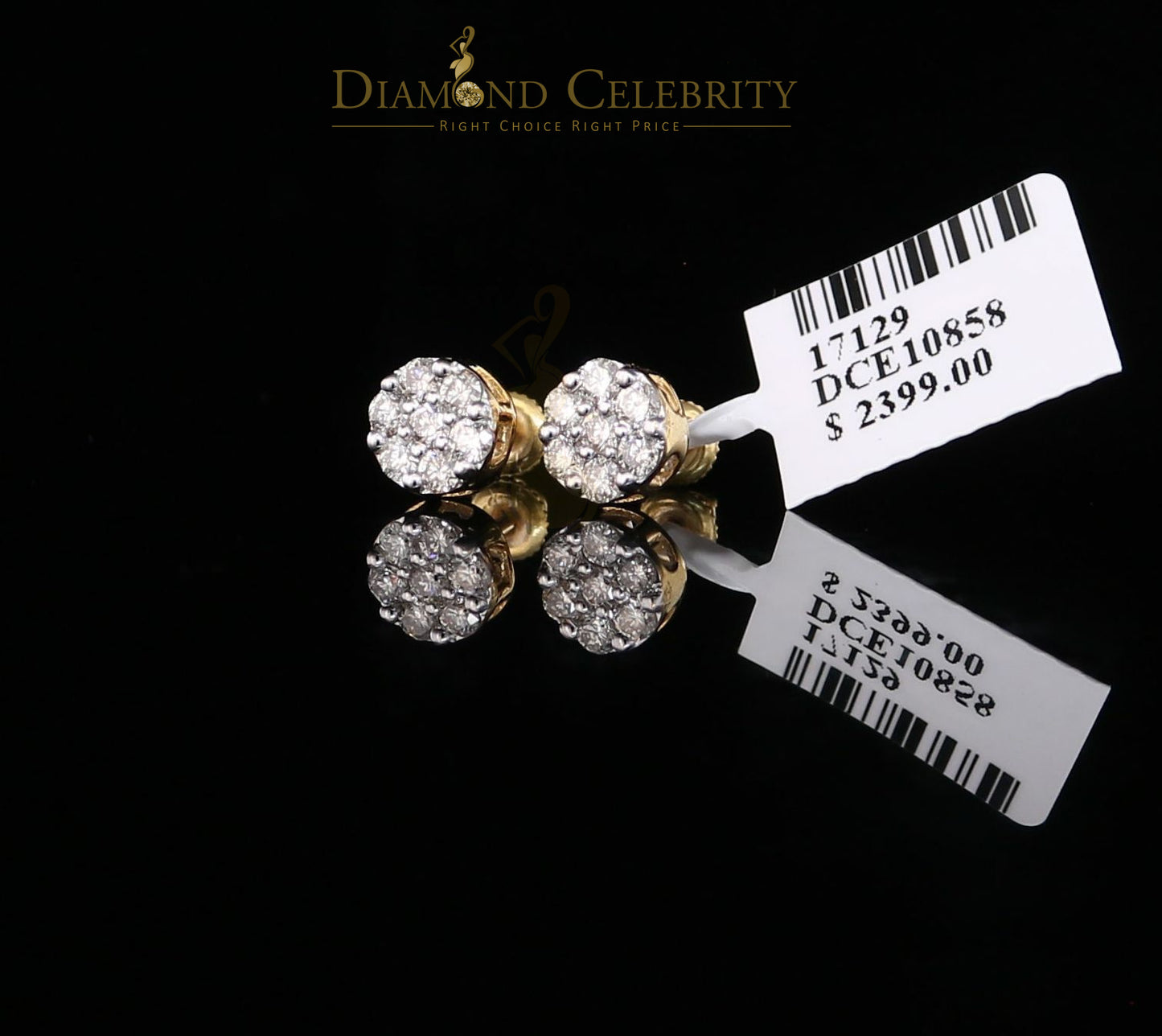 DiamondCelebritees Men's/Women's 10K Real Yellow Gold with 0.75CT Real Diamond Stud Earrings
