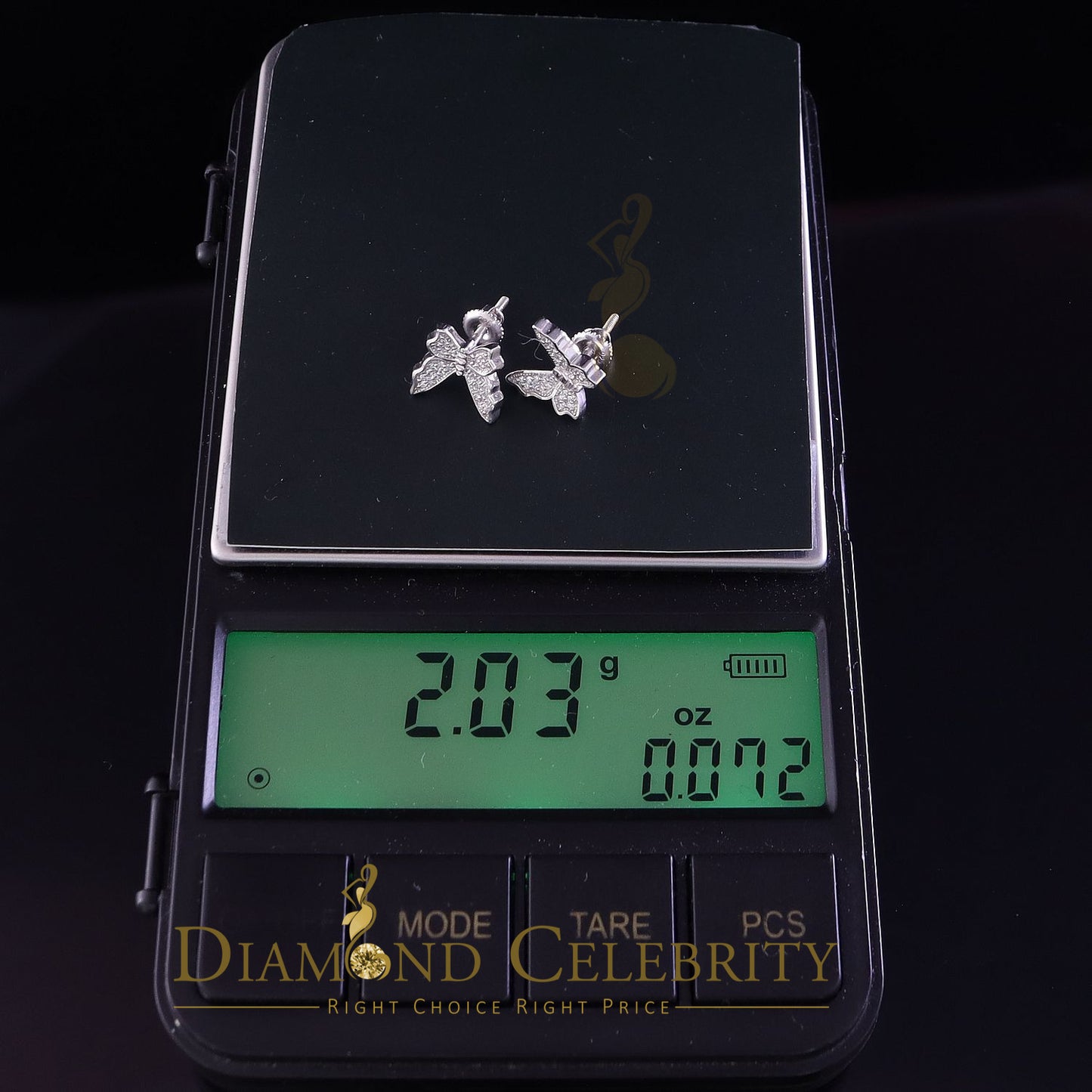 DiamondCelebritees  Women's 0.34ct Cubic Zirconia Butterfly Stud Earrings White 925 Sterling Silver