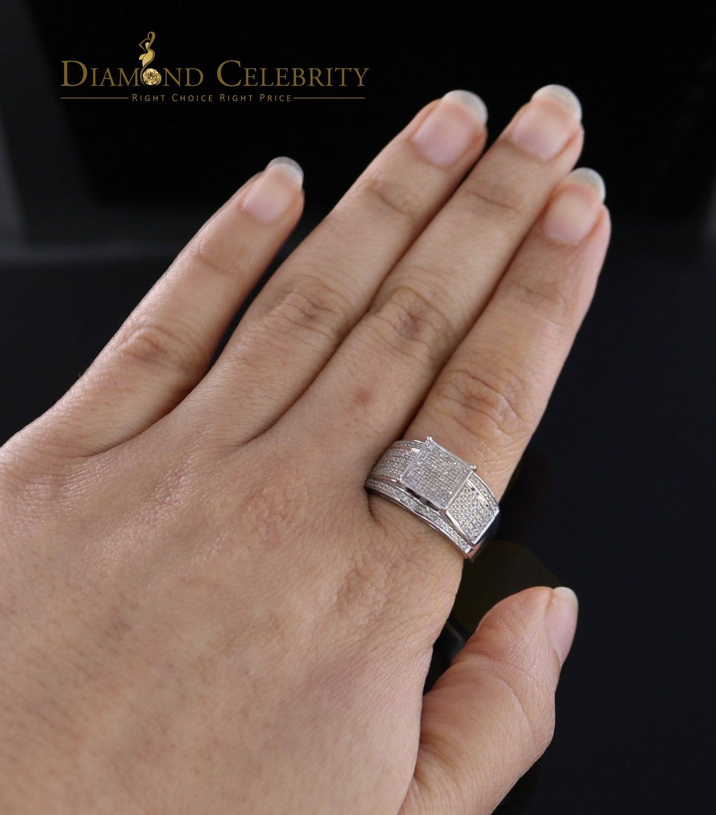 DiamondCelebritees 0.33 CT Real Diamond 925 Sterling White Silver Shine Womens Square Ring Size 7