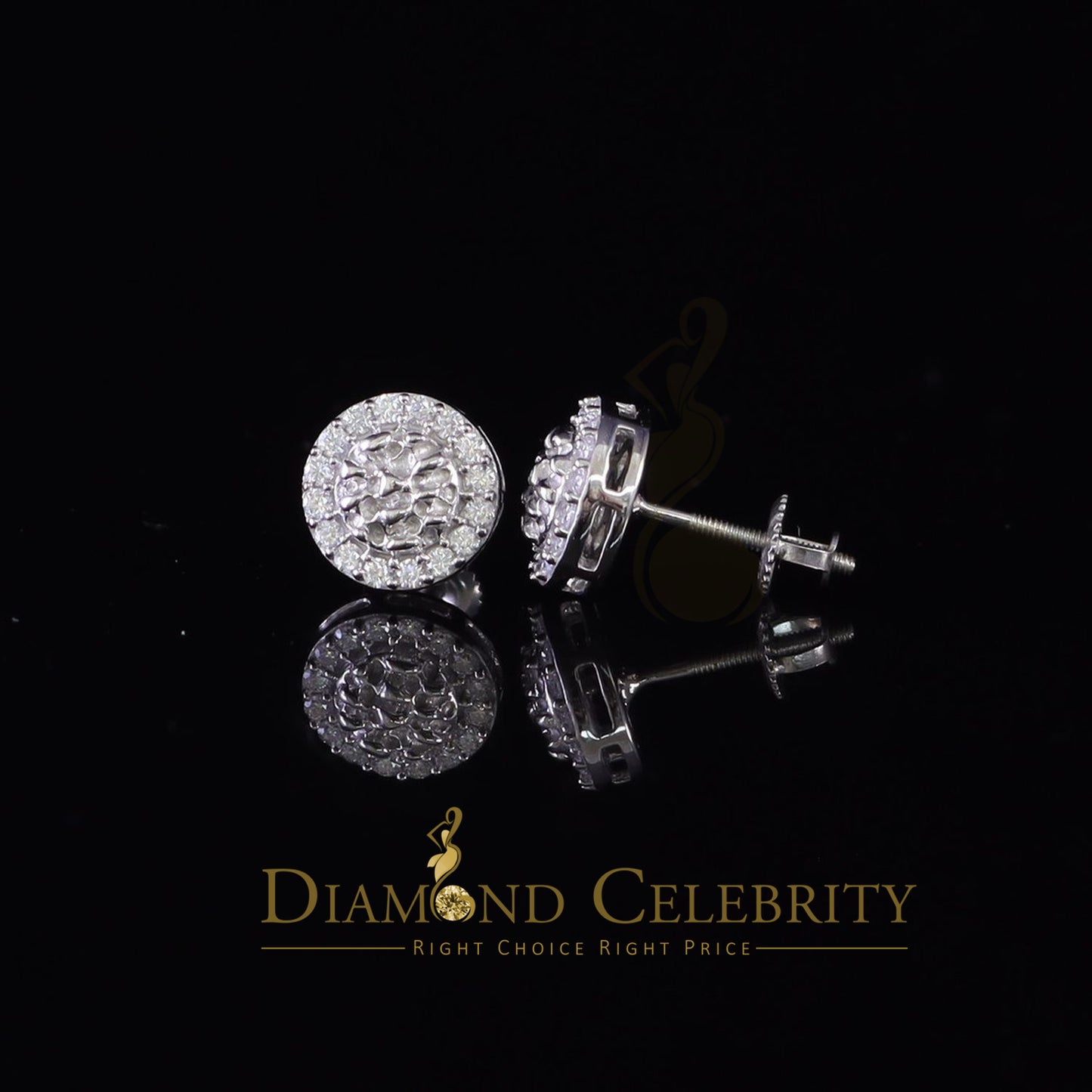 Diamondcelebritees 1.00ct Moissanite White 925 Sterling Silver Women's Circle Shape Nugget Earrings